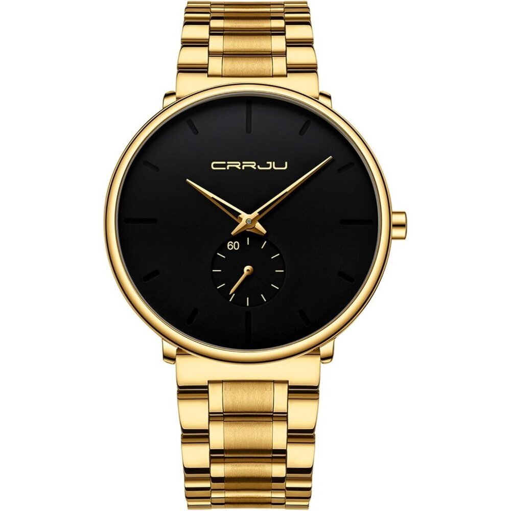 Men's Gold-Black Ultra-Thin Minimal Waterproof Stainless Steel Band Buckle Watch